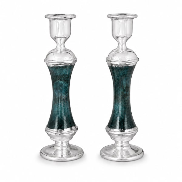 Green 925 Silver-Plated Glass Candlesticks - handmade glass candlesticks