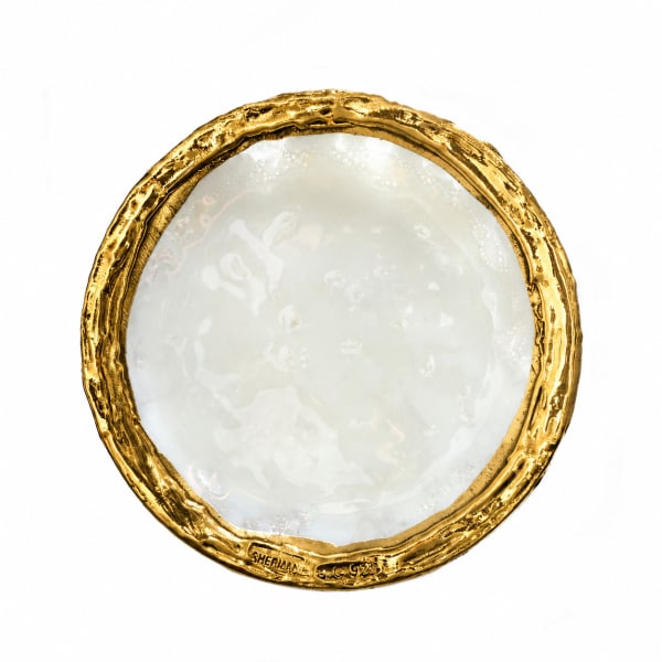 Gold-Plated White Kiddush Cup Plate - handmade glass tray, bowl or Kiddush cup plate
