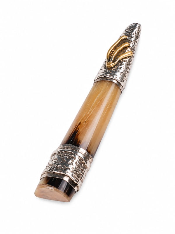 Kudu Mezuzah - handmade kudu horn mezuzah case covered in silver