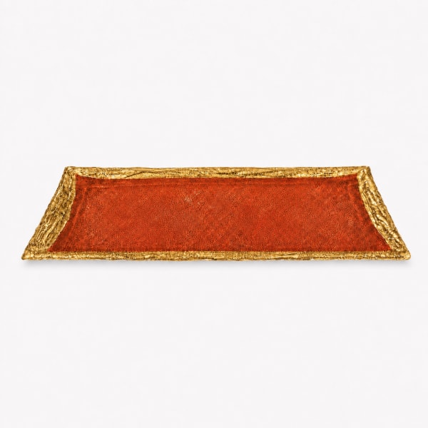 Red Gold-Plated Glass Tray - handmade glass tray, bowl or Kiddush cup plate