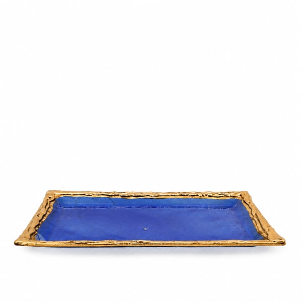 Blue-Green Gold-Plated Glass Tray - handmade glass tray, bowl or Kiddush cup plate