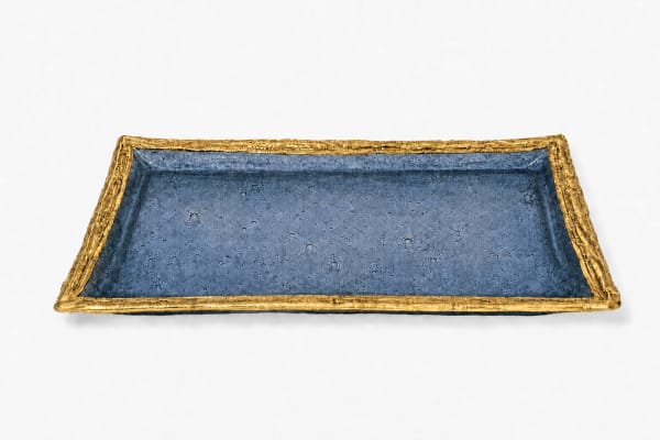 Blue Gold-Plated Glass Tray - handmade glass tray, bowl or Kiddush cup plate
