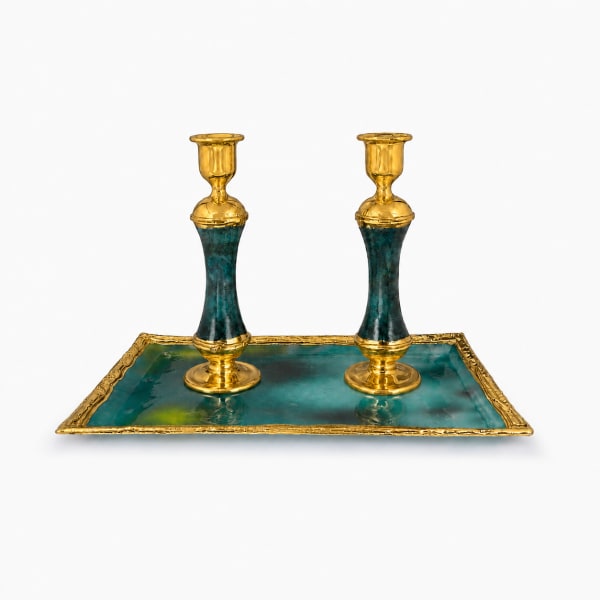Green Gold-Plated Glass Candlesticks - handmade glass candlesticks