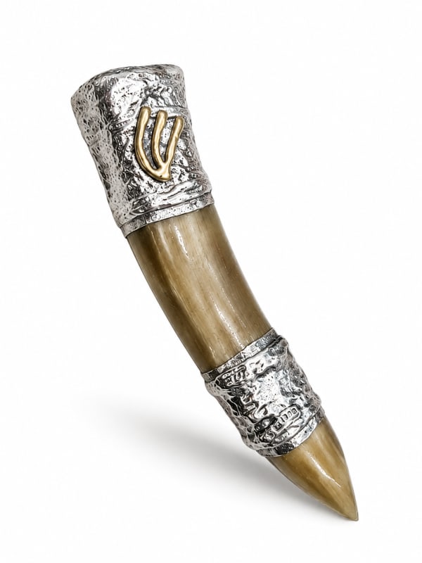 Ram Mezuzah - handmade ram horn mezuzah case covered in silver