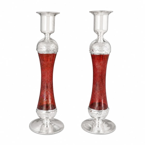 Red 925 Silver-Plated Glass Candlesticks - handmade glass candlesticks