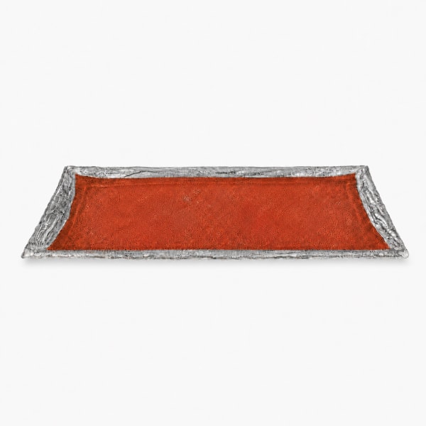Red 925 Silver-Plated Glass Tray - handmade glass tray, bowl or Kiddush cup plate