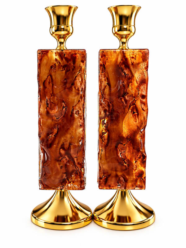 Gold-Tone Terracotta Double-Sided Glass Candlesticks - handmade glass candlesticks