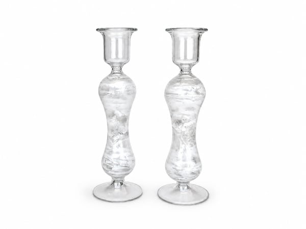 White Glass Candlesticks - handmade white glass candle holders