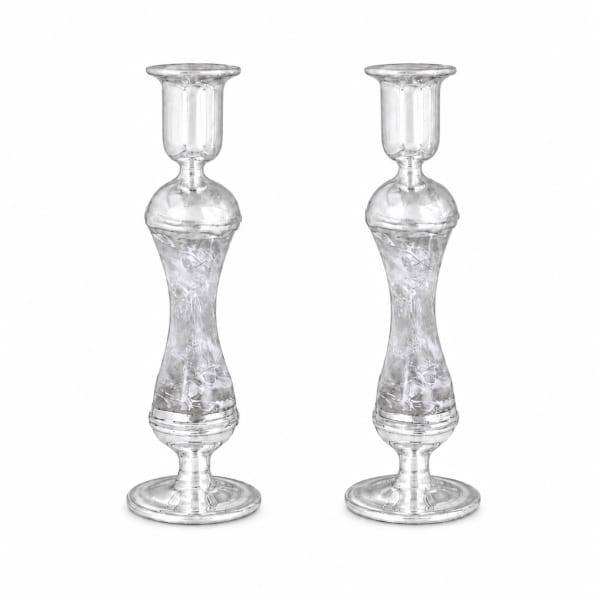 White 925 Silver-Plated Glass Candlesticks - handmade glass candlesticks
