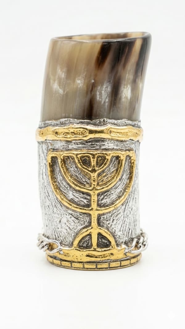 Menorah Goblet - rams horn wine goblet with seven-branched menorah