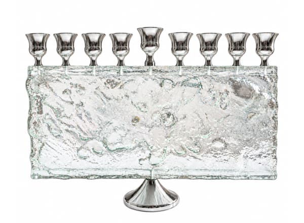 Silver-Tone Clear Glass Rectangular Hanukkah Menorah