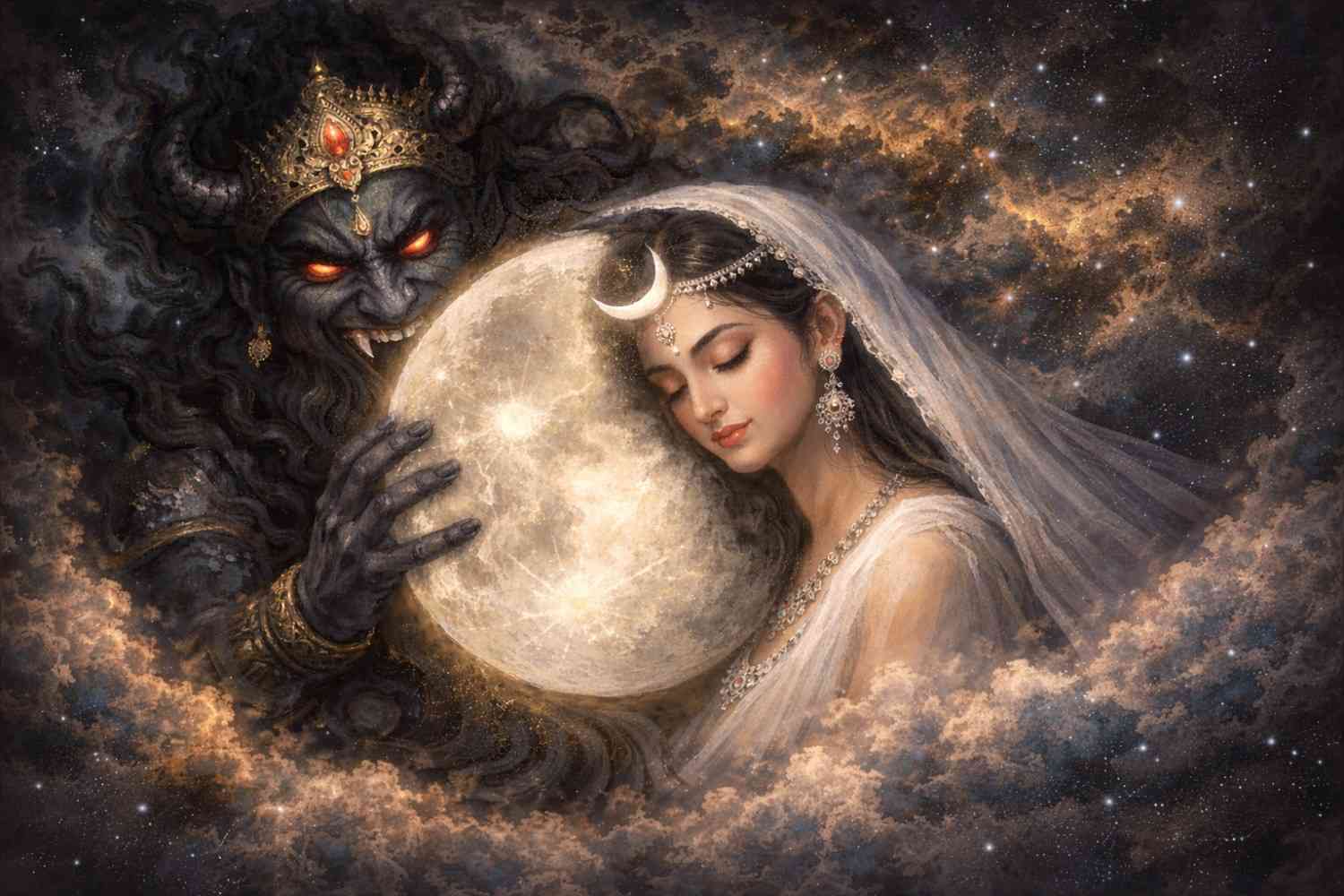 Rahu and Moon conjunction forming Grahan Yoga in Vedic astrology