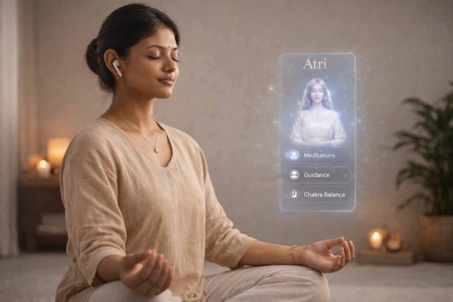 Vedaz AI spiritual guide Atri helping with chakra healing and inner peace