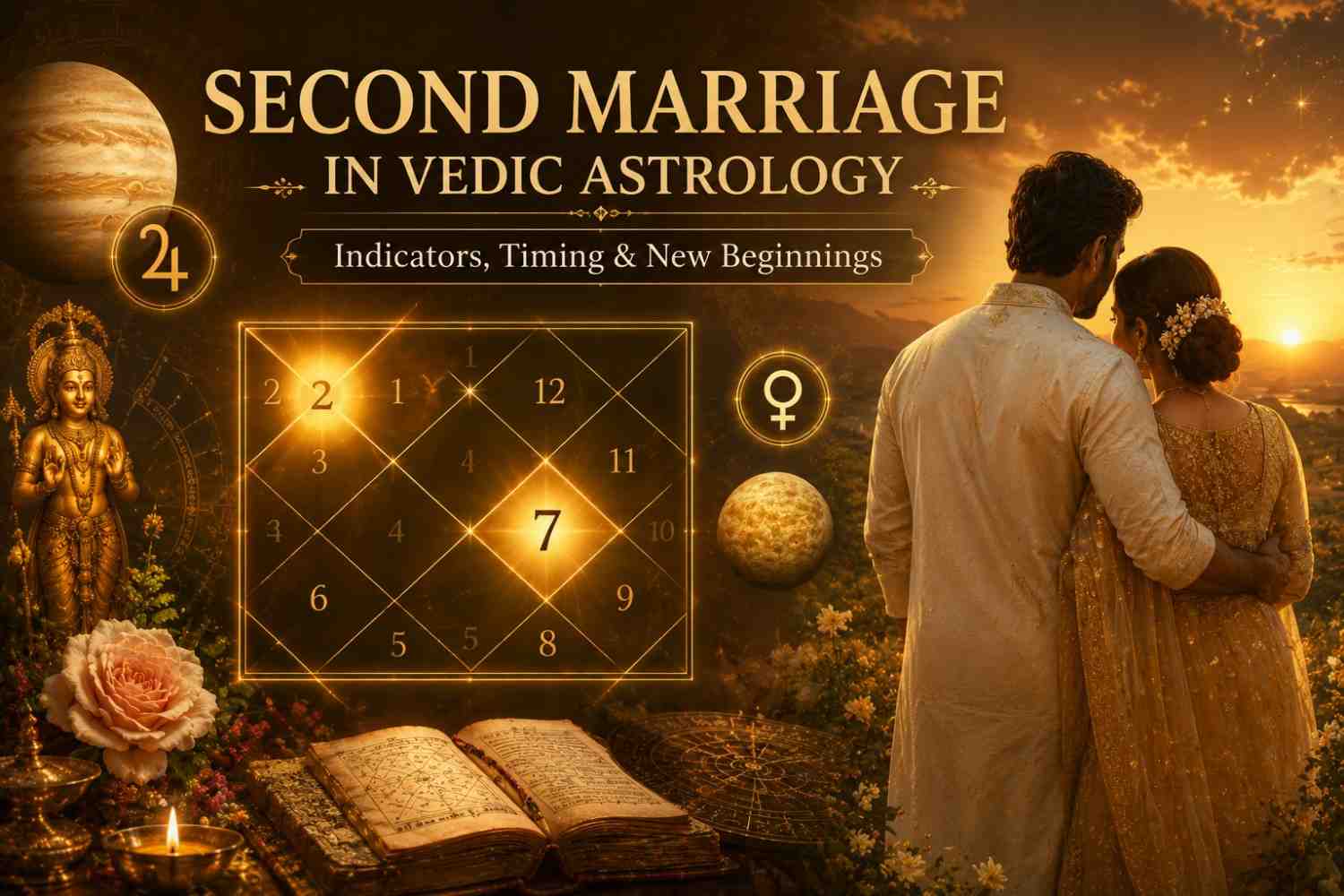 Second Marriage in Vedic Astrology: Indicators, Timing, and Remarriage Potential