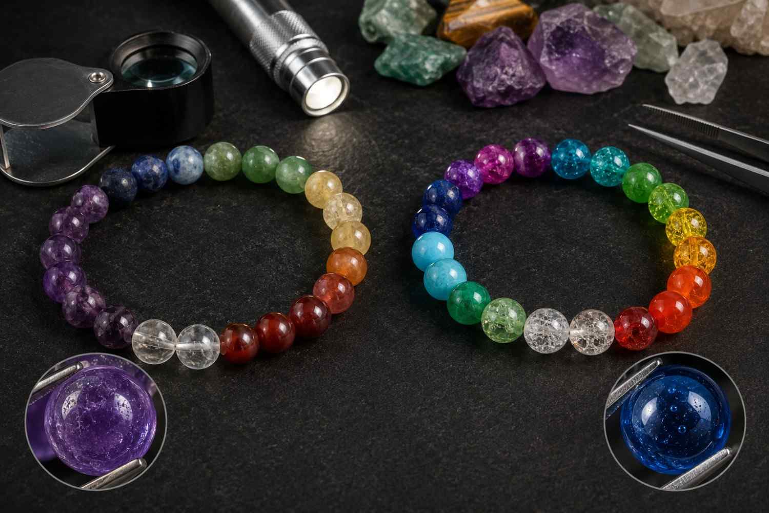 Real vs fake 7 chakra bracelet comparison