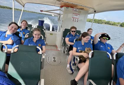 Photograph of students on a boat on the Ord River in Kununurra.