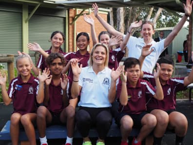 Ashburton Drive Primary School school students with Rio Olympian and basketballer Natalie Burton