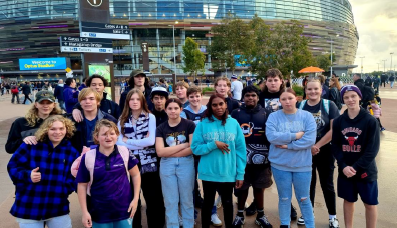 Moora Residential College students at Optus Stadium to watch the football