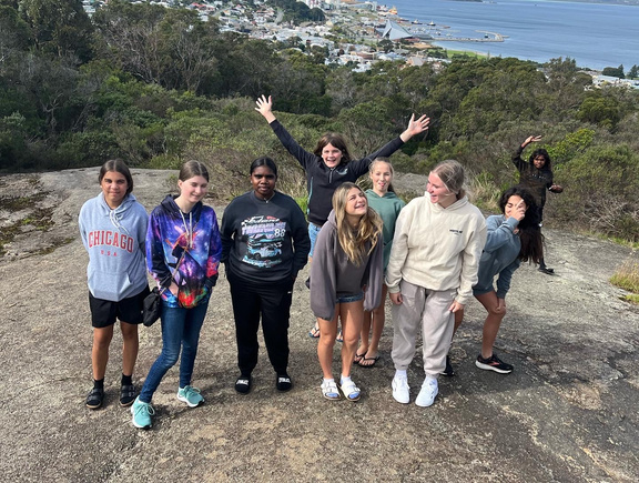 Albany Residential College students on the top of a hill