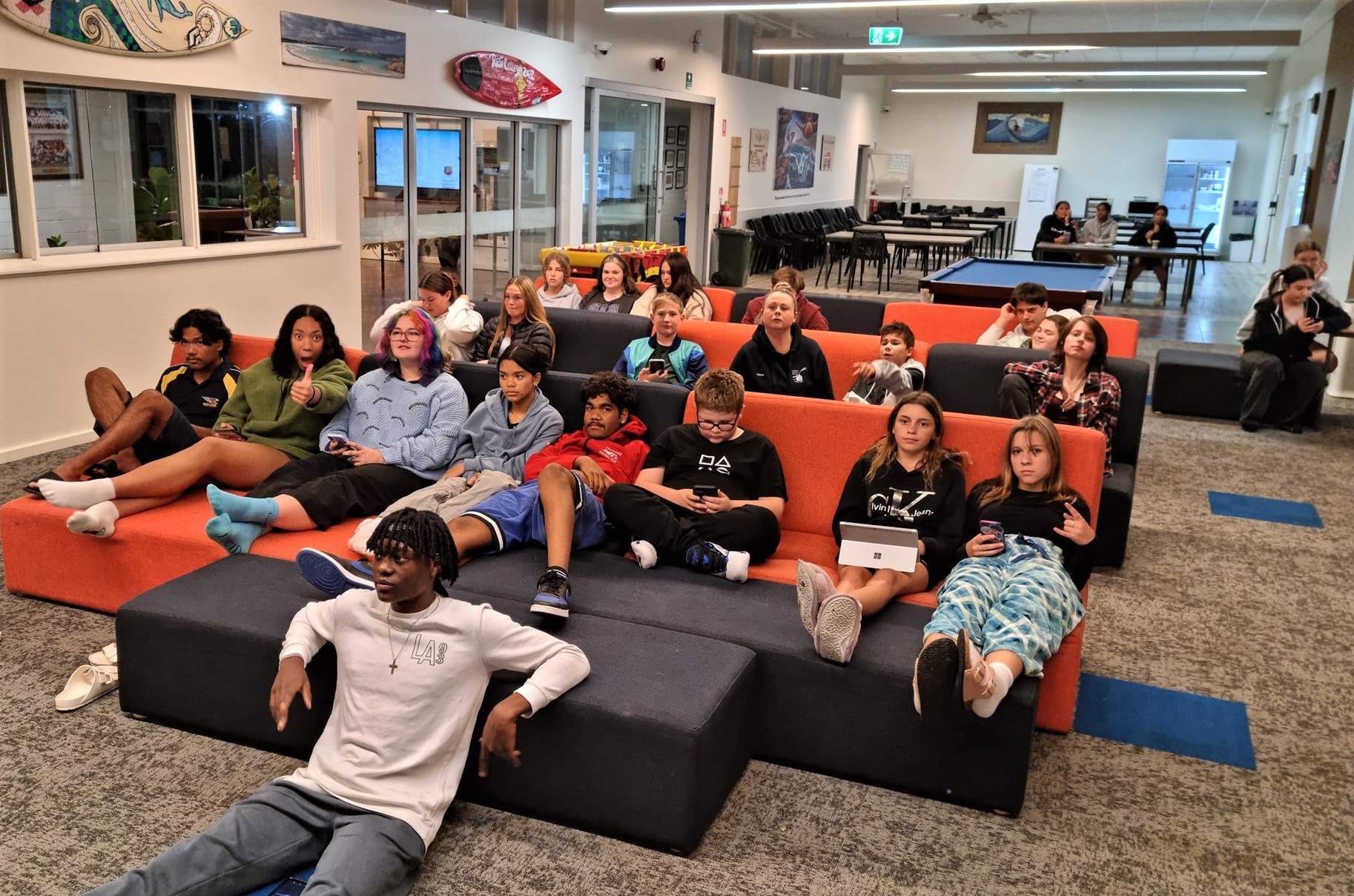 Esperance Residential College boarders sitting in the communal lounge area.