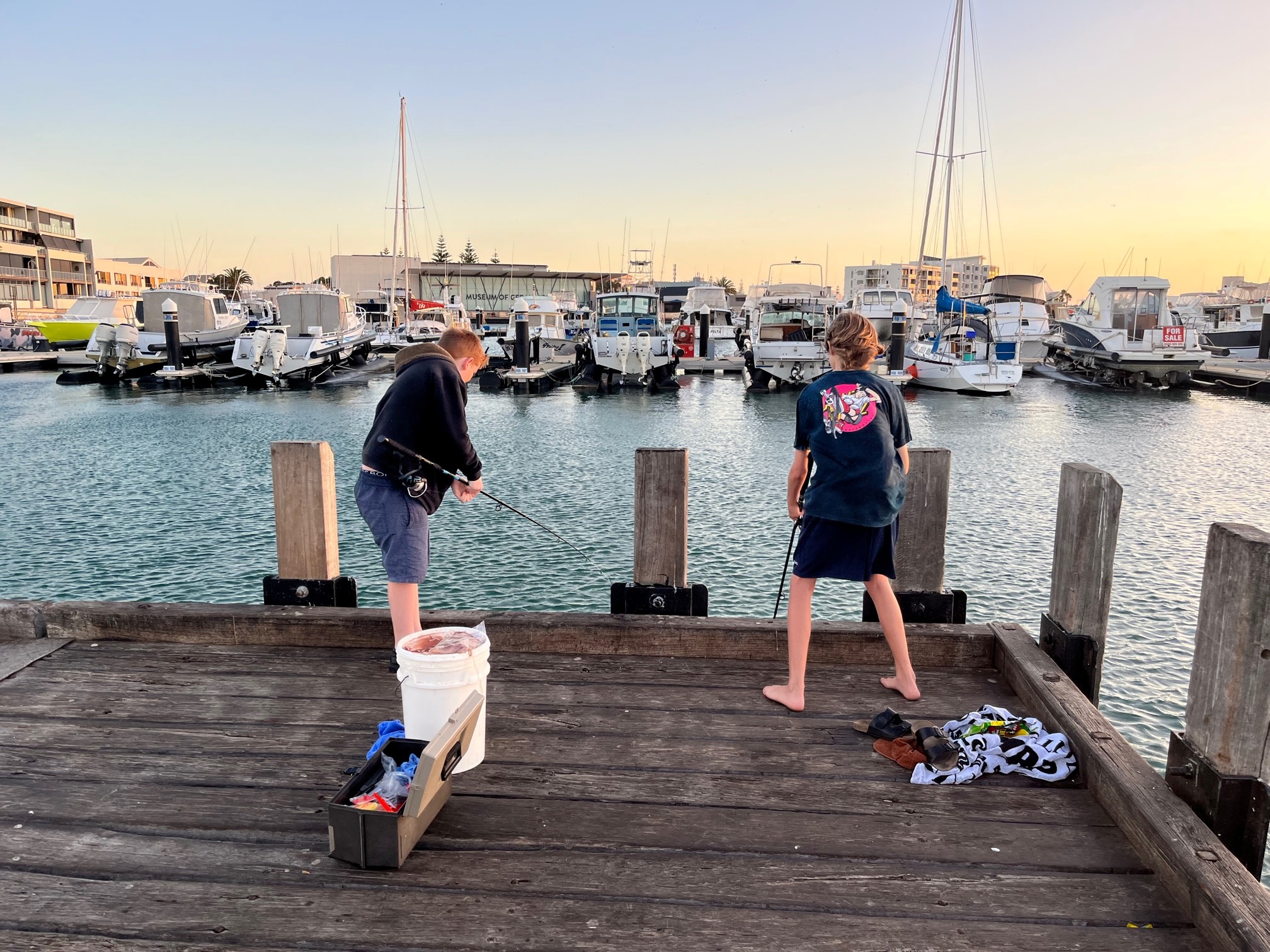 Geraldton Residential College boys fishing off the Geraldton jetty