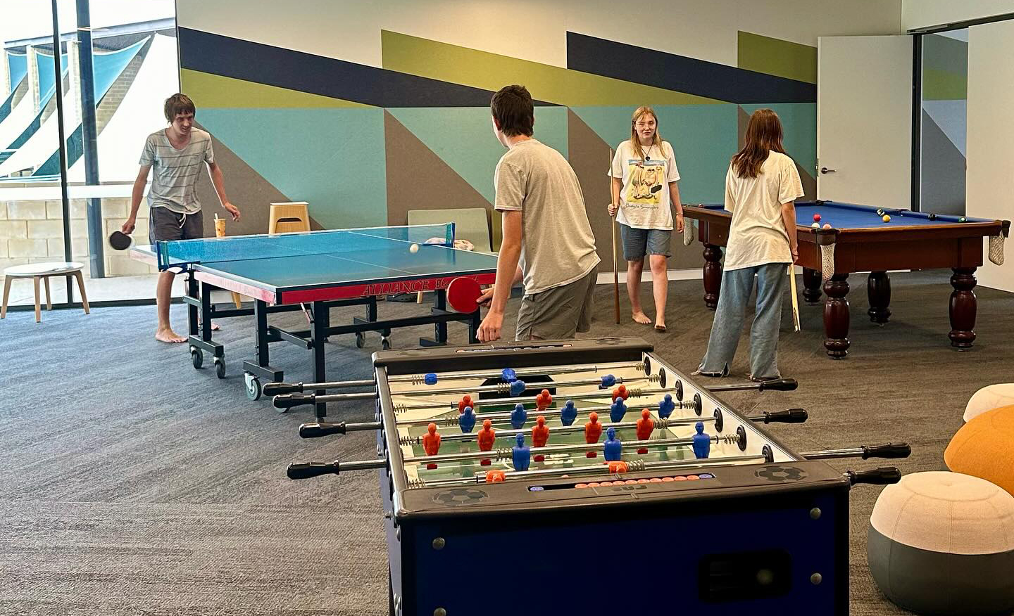 City Beach Residential College has a well- stocked recreation room with a table tennis table, foosball table and pool table.