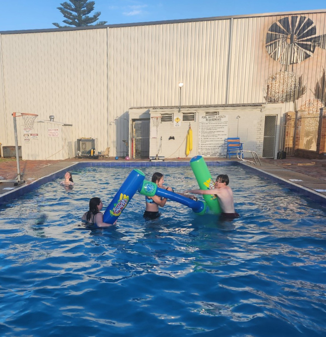 Fun with inflatables in the Narrogin Residential College pool
