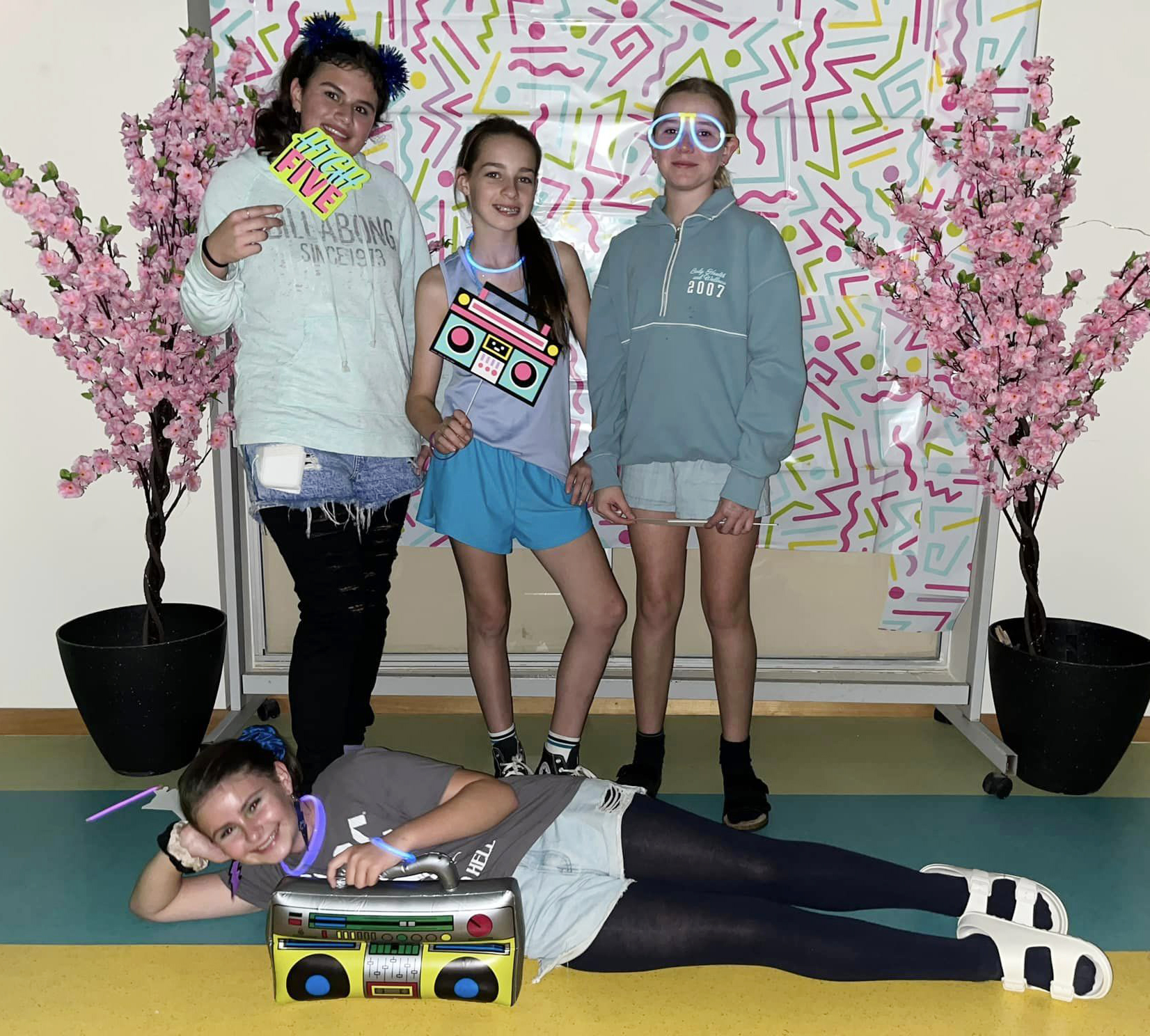 Geraldton Residential College boarders celebrating an 80s-themed dinner