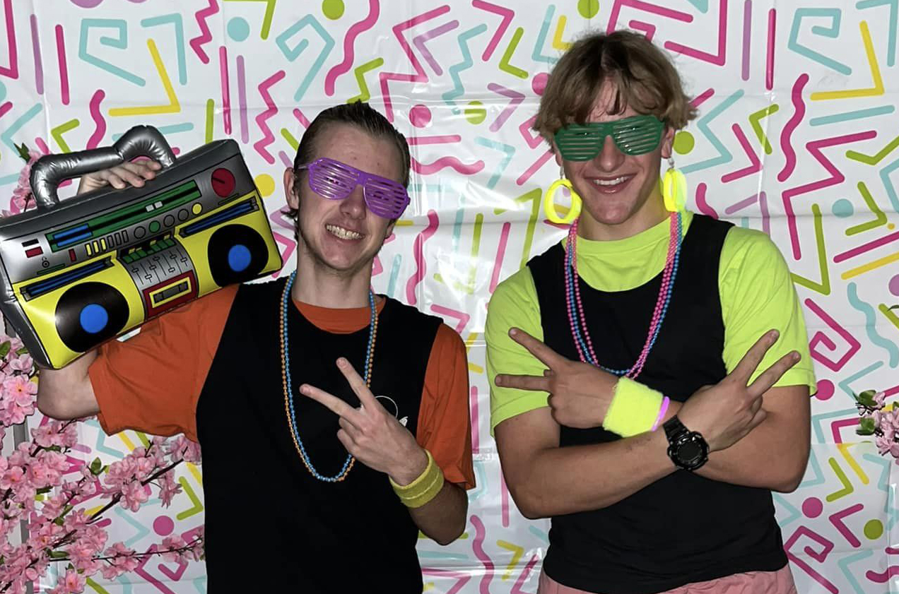 Geraldton Residential College boarders celebrating an 80s-themed dinner