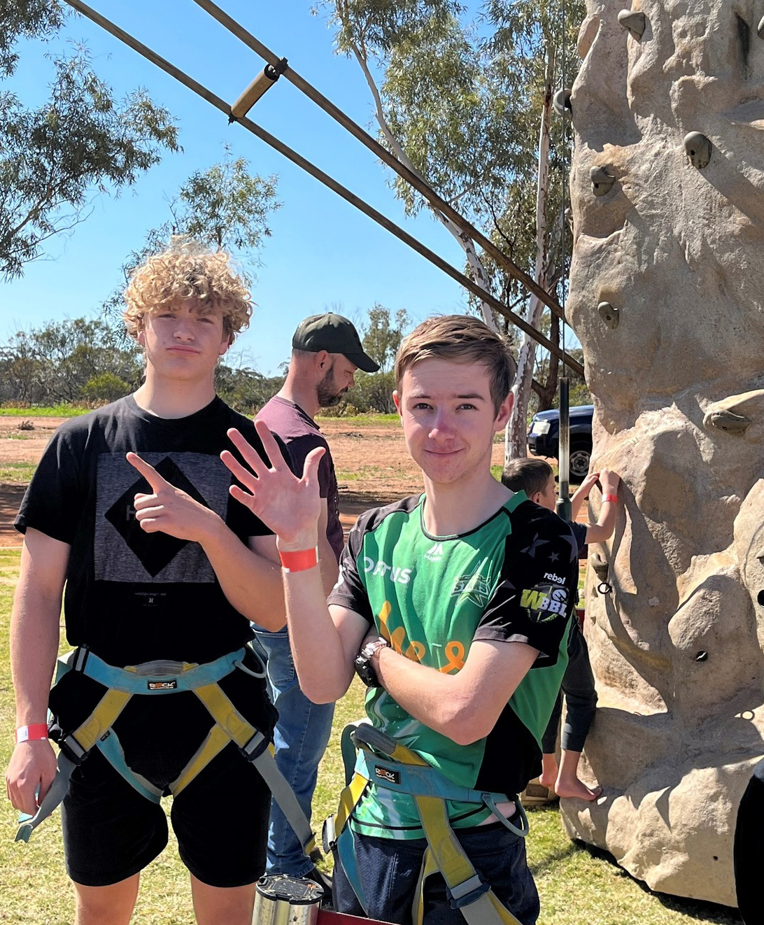 Geraldton Residential College boarders enjoying a rockclimbing activity at the local show