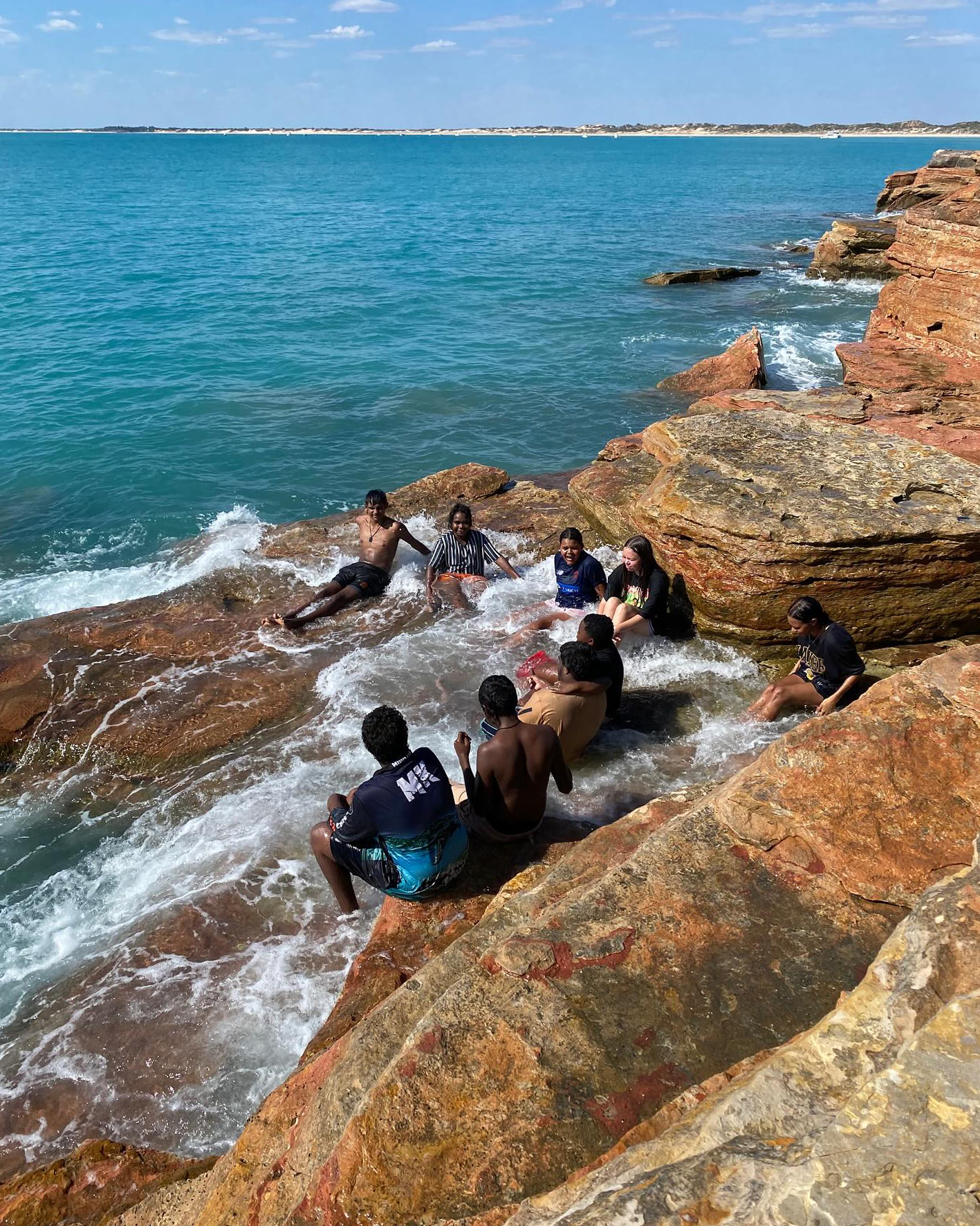 Broome Residential College boarders enjoying the sunshine and water at Gantheaume Point