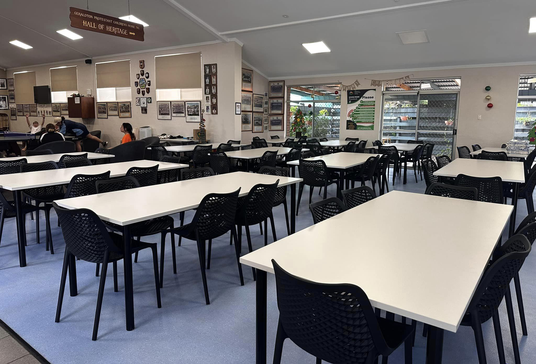 The new table and chairs in the dining room at Geraldton Residential College 