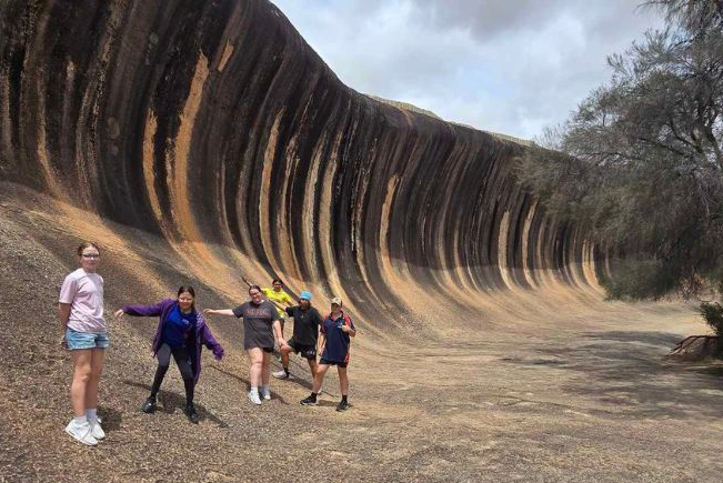 Boarders from Merredin Residential College on an outing to Wave Rock in Hyden.