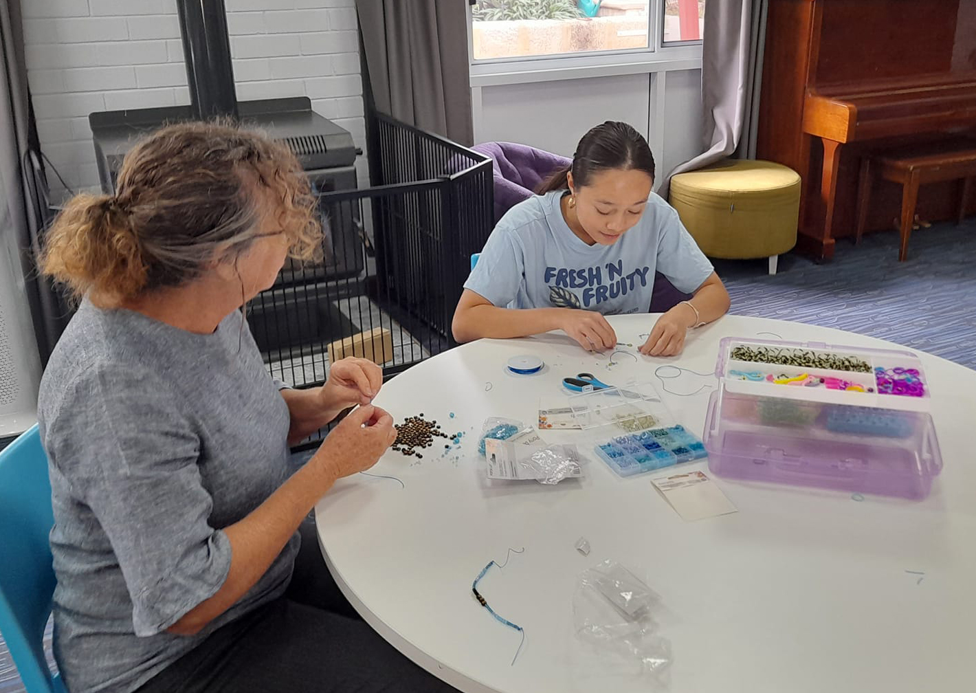 Northam Residential College boarding supervisor beading with a boarder