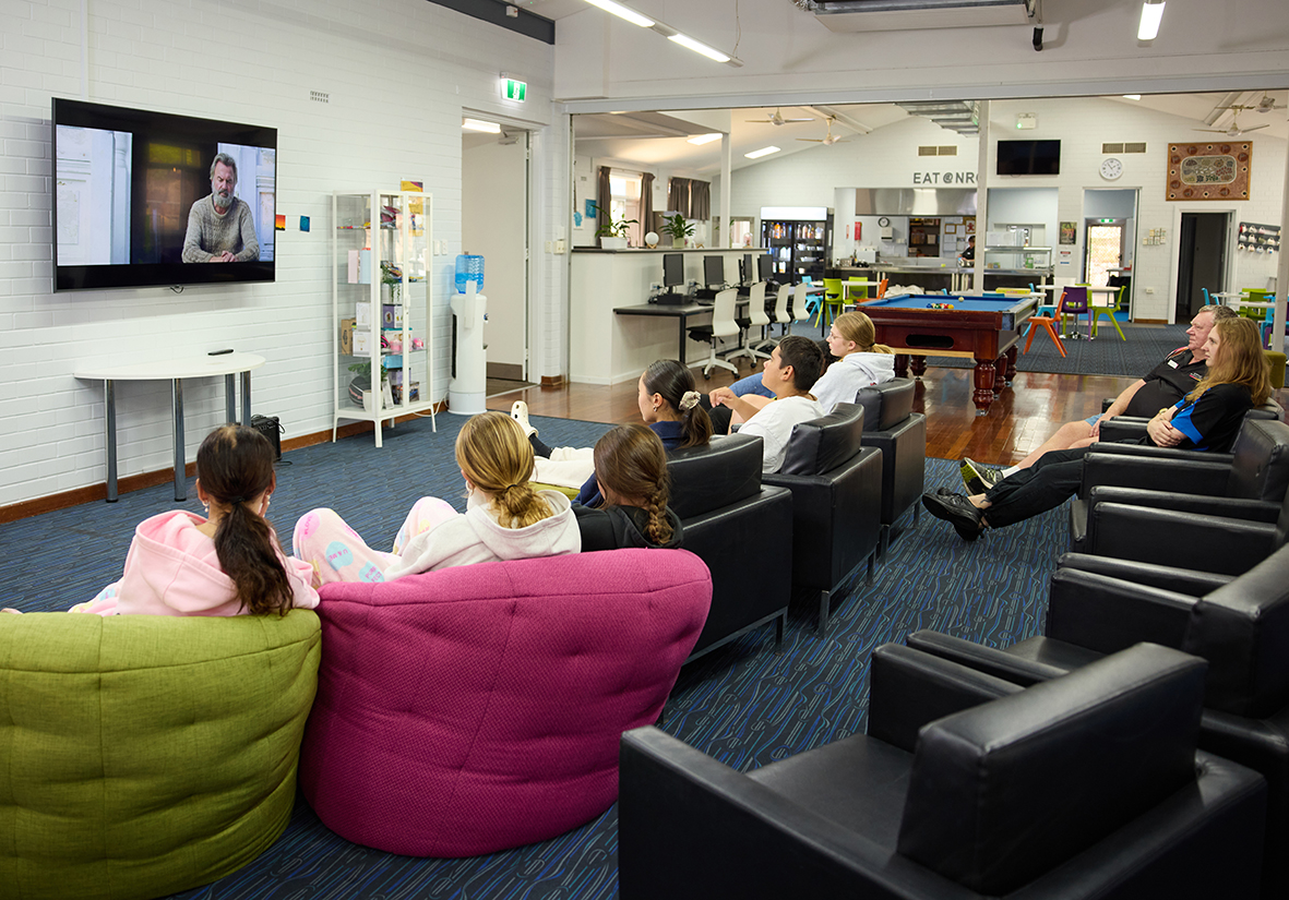 Northam Residential College boarders watching a movie in the main common room