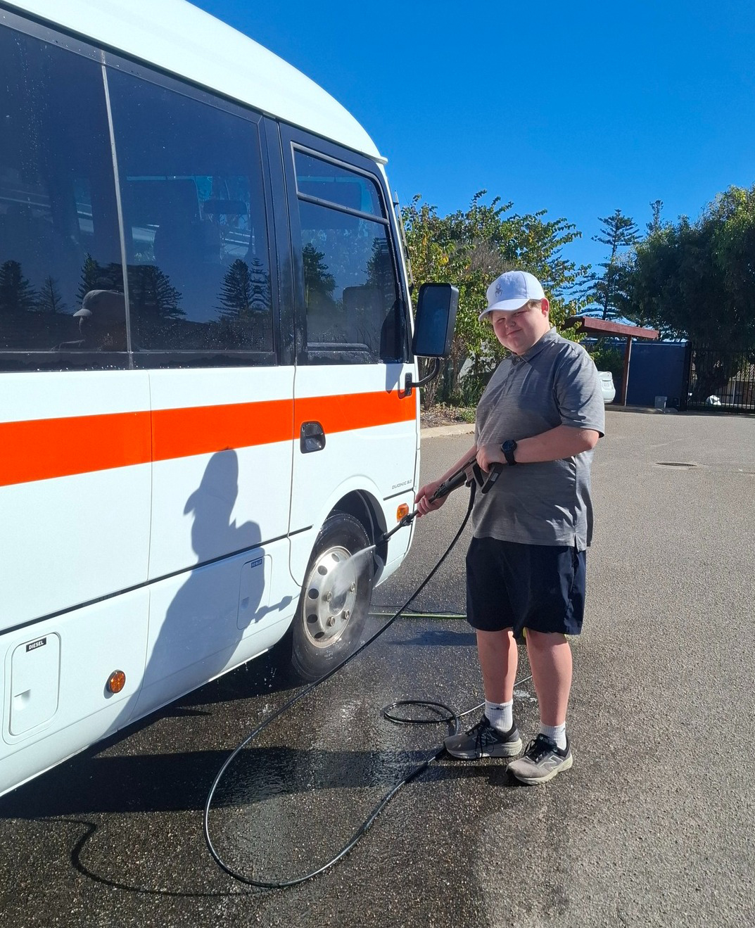 Cleaning the college bus at Geraldton Residential College