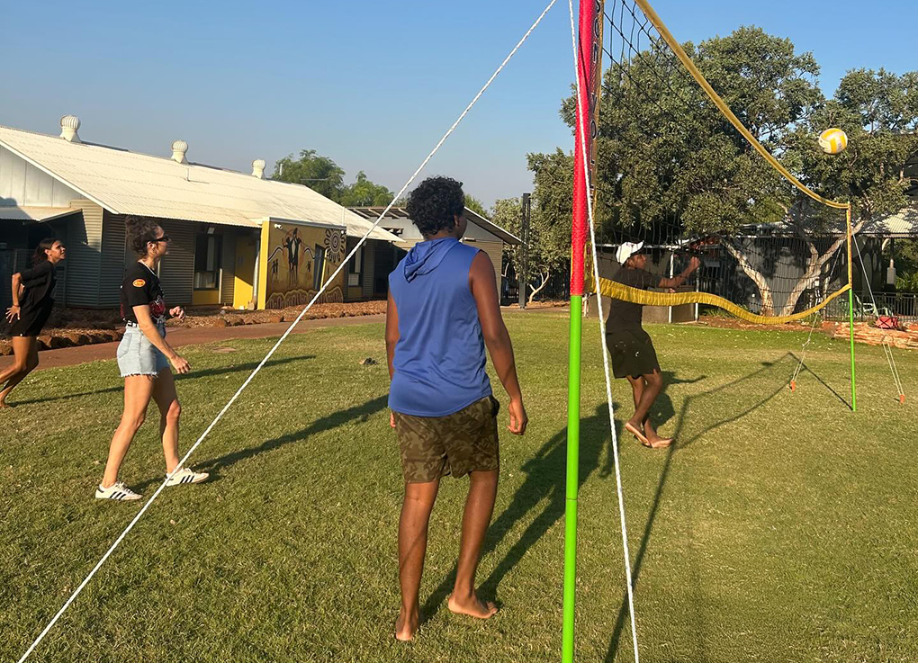 Broome Residential College boarders playing volleyball on the college open space.
