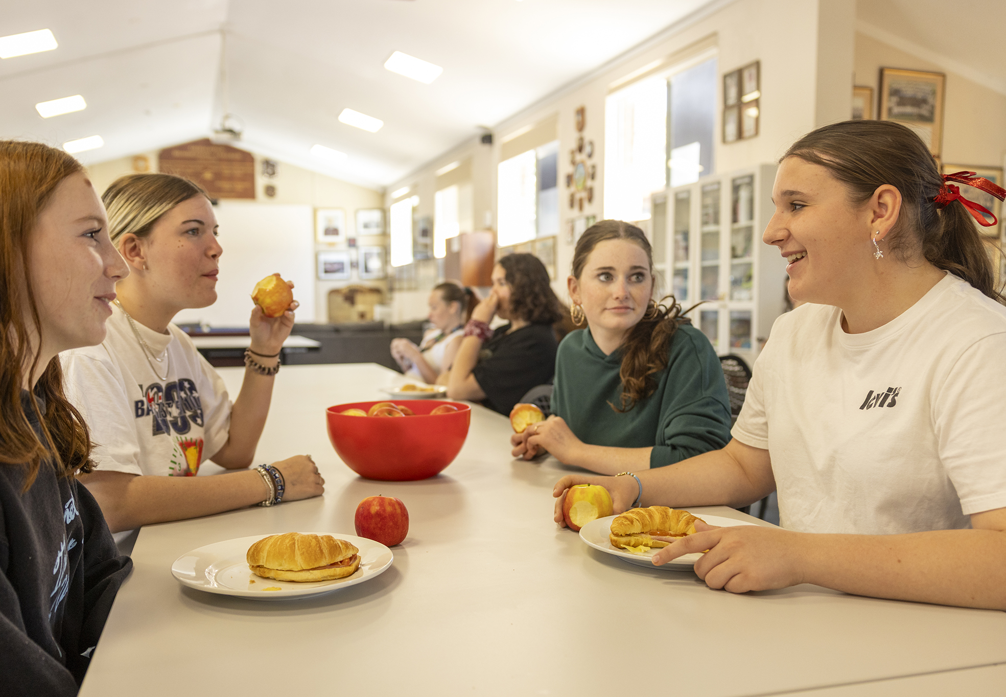 Toasted croissants with ham and cheese for breakfast are a special treat for our Geraldton Residential College boarders