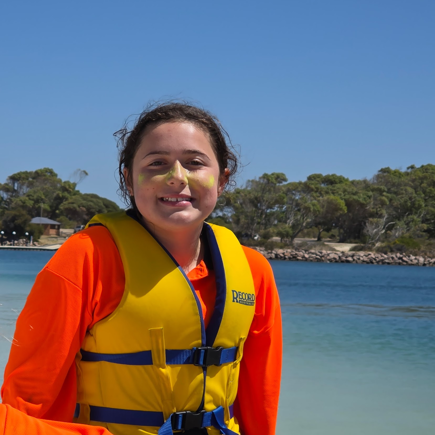 Boarder from Esperance Residential College wearing a lifejacket at Navy Cadets Camp.