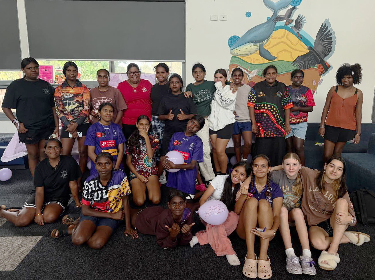The girls from Broome Residential College celebrating International Women's Day.