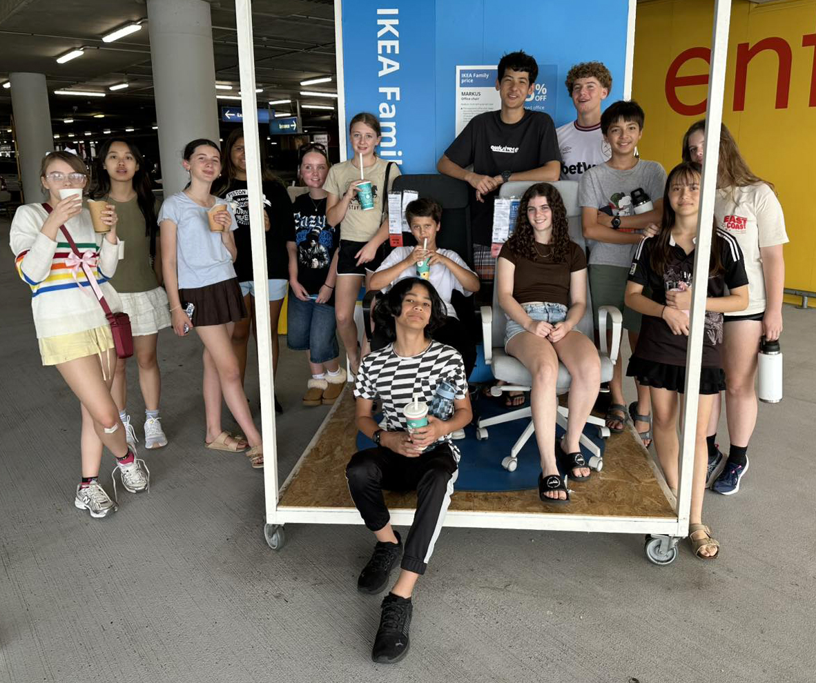Group of boarders from City Beach Residential College on a scavenger hunt at Ikea.
