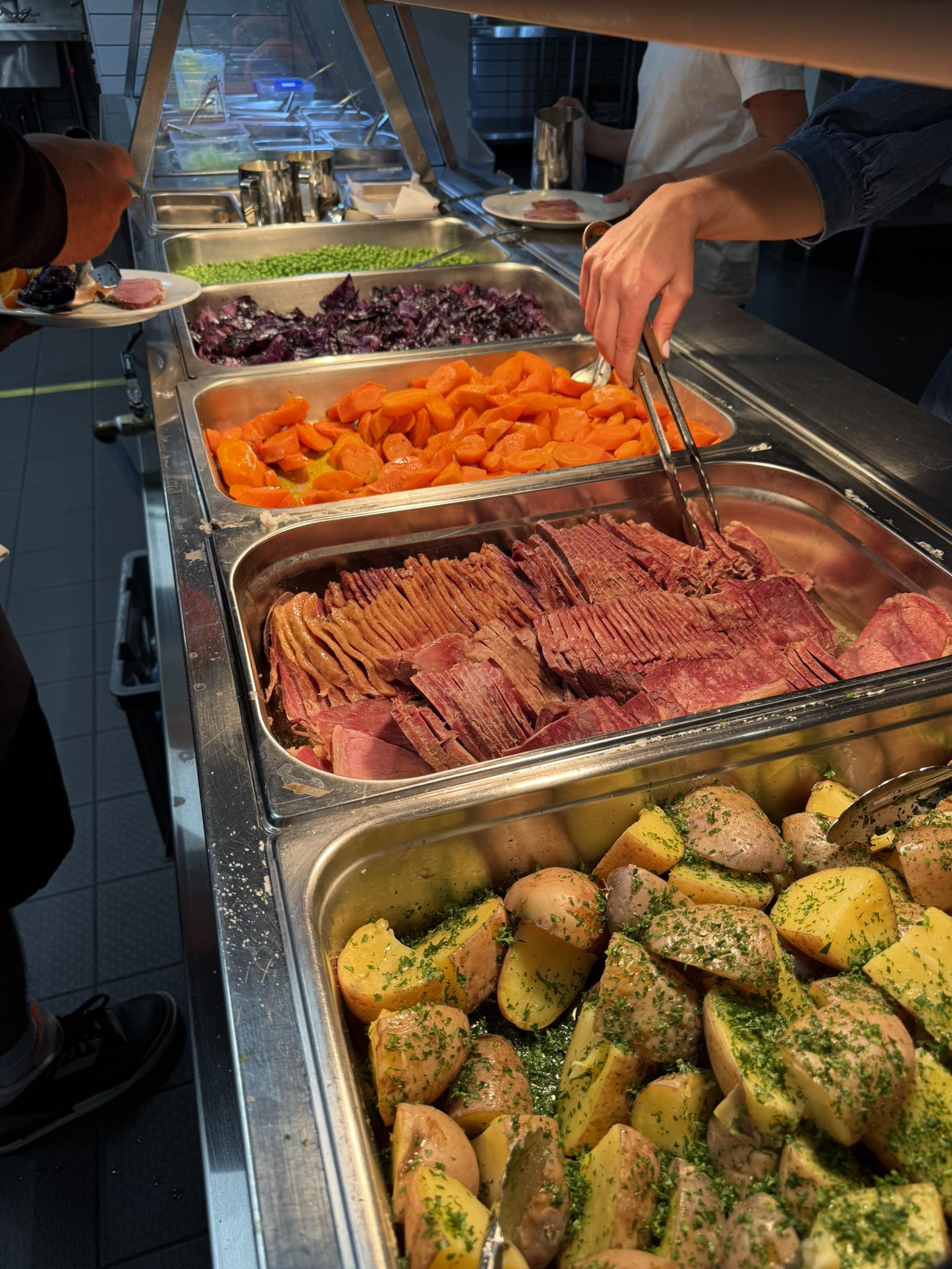 Roast veges and corned silverside is one of our City Beach Residential College boarder favourite meals.