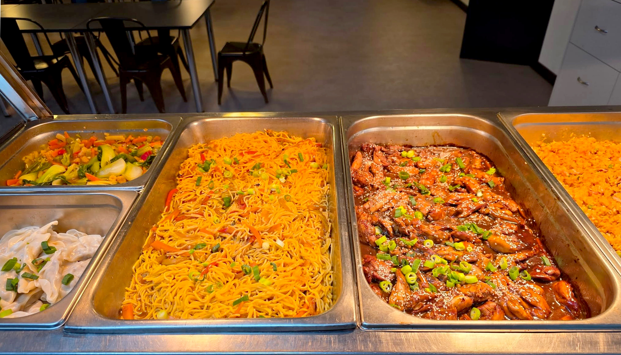 Teriyaki chicken noodles, veges and dumplings for dinner at Merredin Residential College.