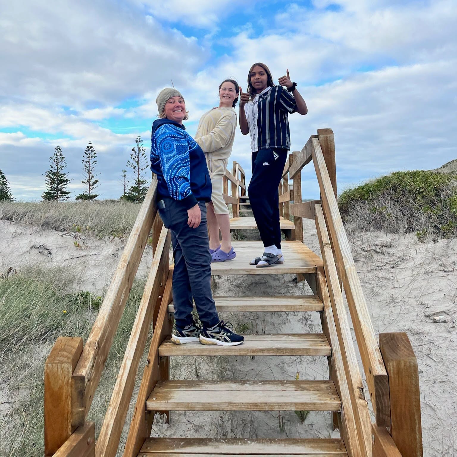 Esperance Residential College boarders on the stairs to the beach