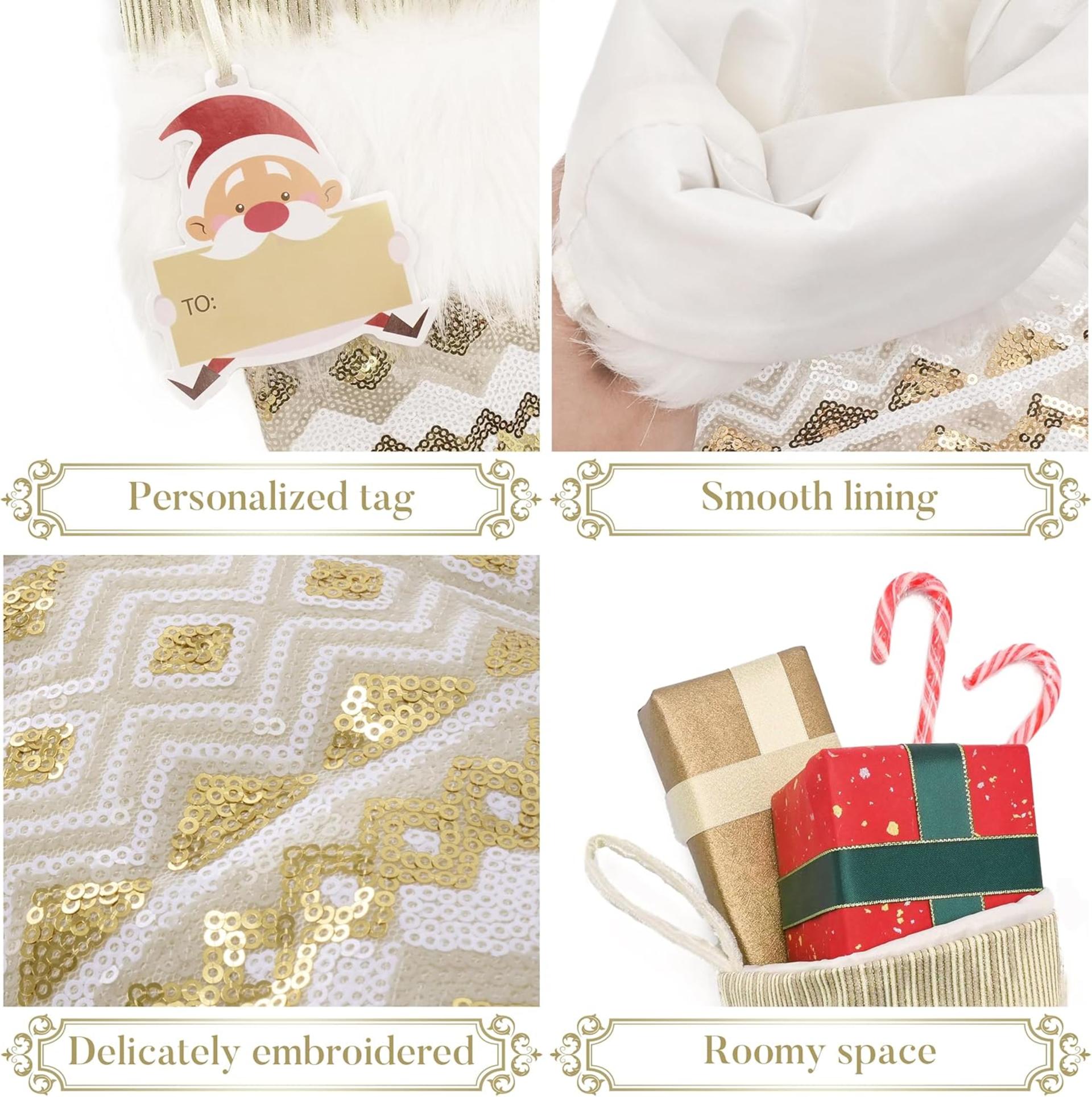Christmas Stockings 21 Inch - White Gold Plush Fireplace Hanging Decor 2 Pack - 2