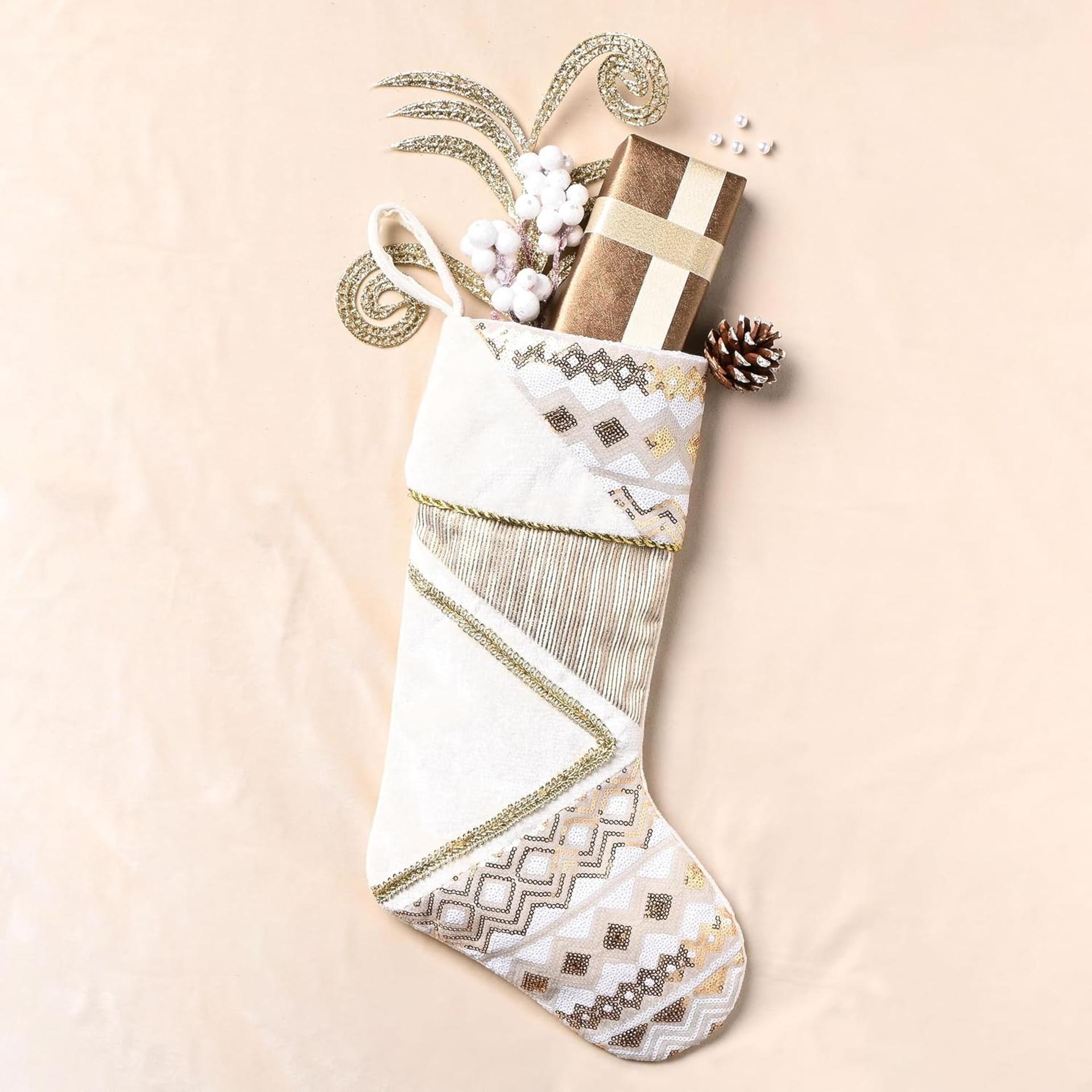 Christmas Stockings 21 Inch - White Gold Plush Fireplace Hanging Decor 2 Pack - 5