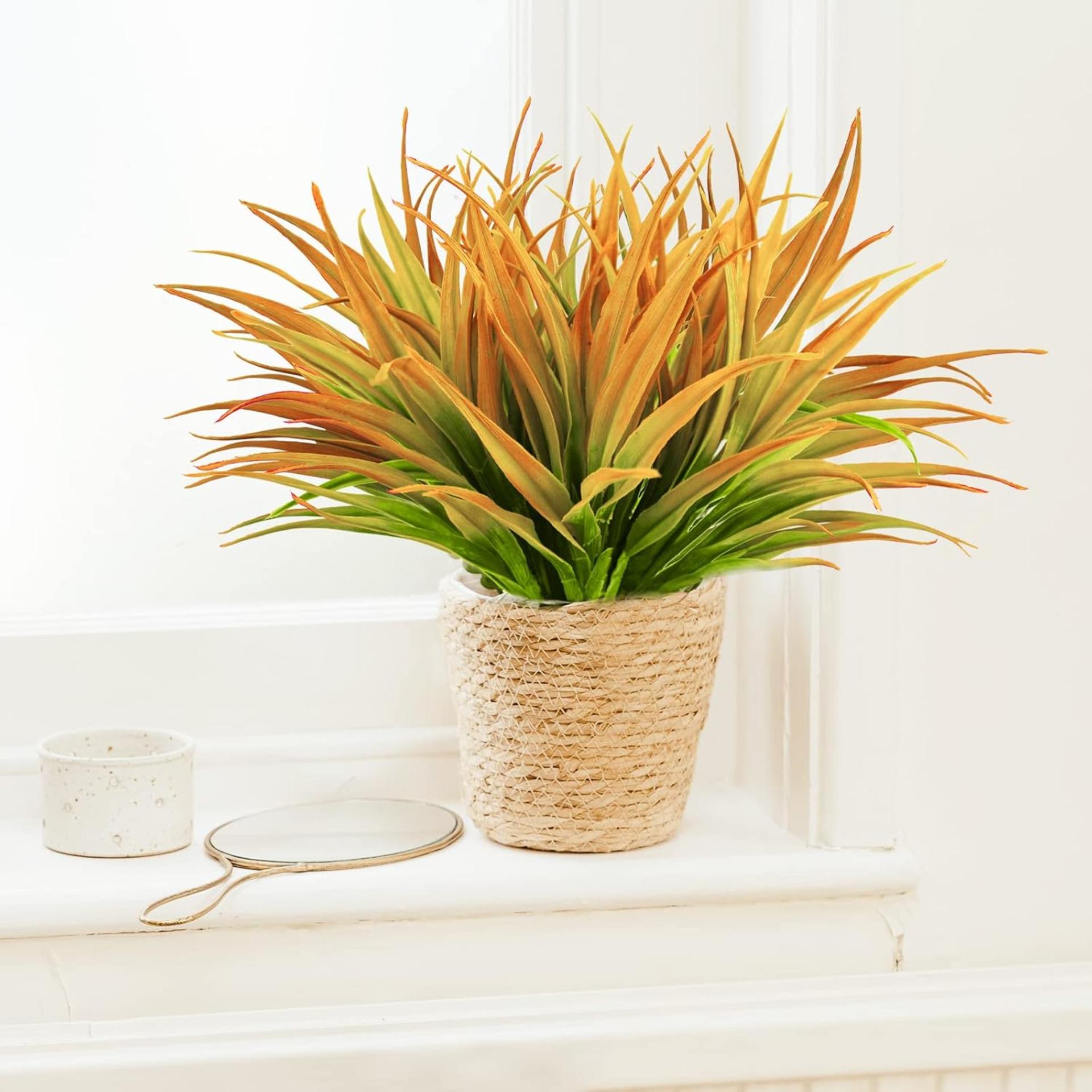 Artificial Grass Plants - 8 Pack UV Resistant Faux Greenery 17.5" Tall for Outdoor Garden Decor - 7