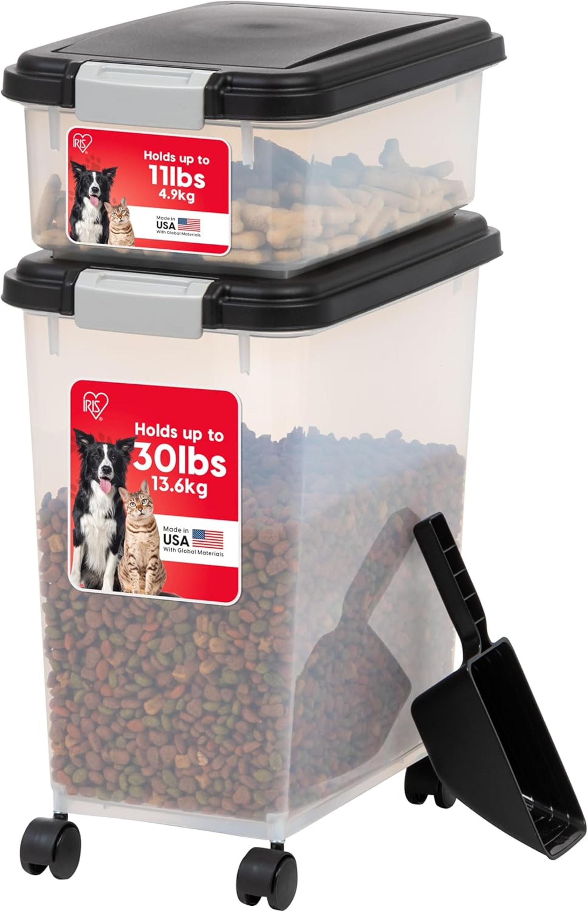 Dog Food Storage Container - Airtight Combo with Wheels, Scoop & Stackable Design