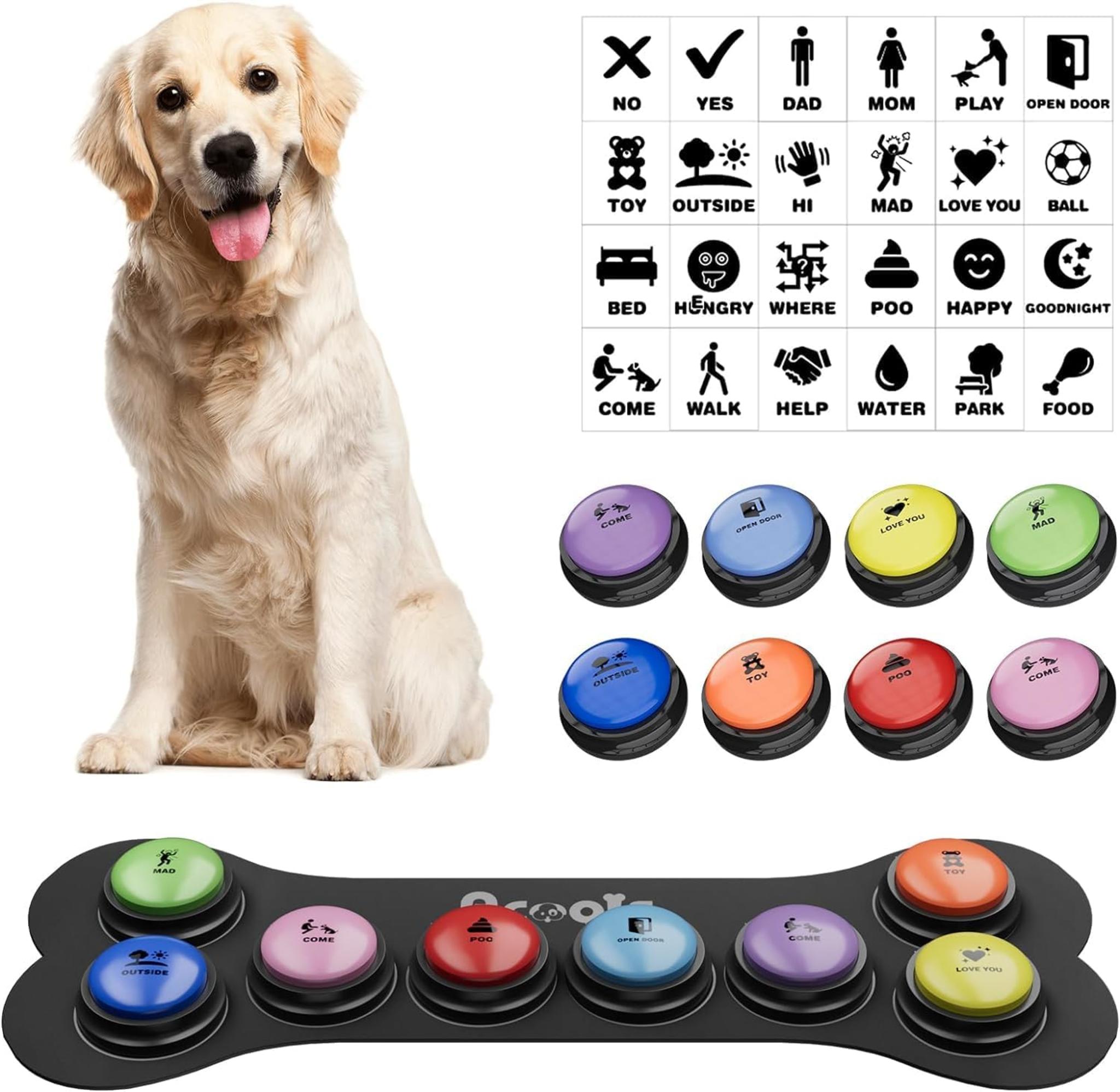 Pet Communication Buttons - 8 Pack Recordable Training Set with Mat | 30s Voice Recording for Dogs & Cats