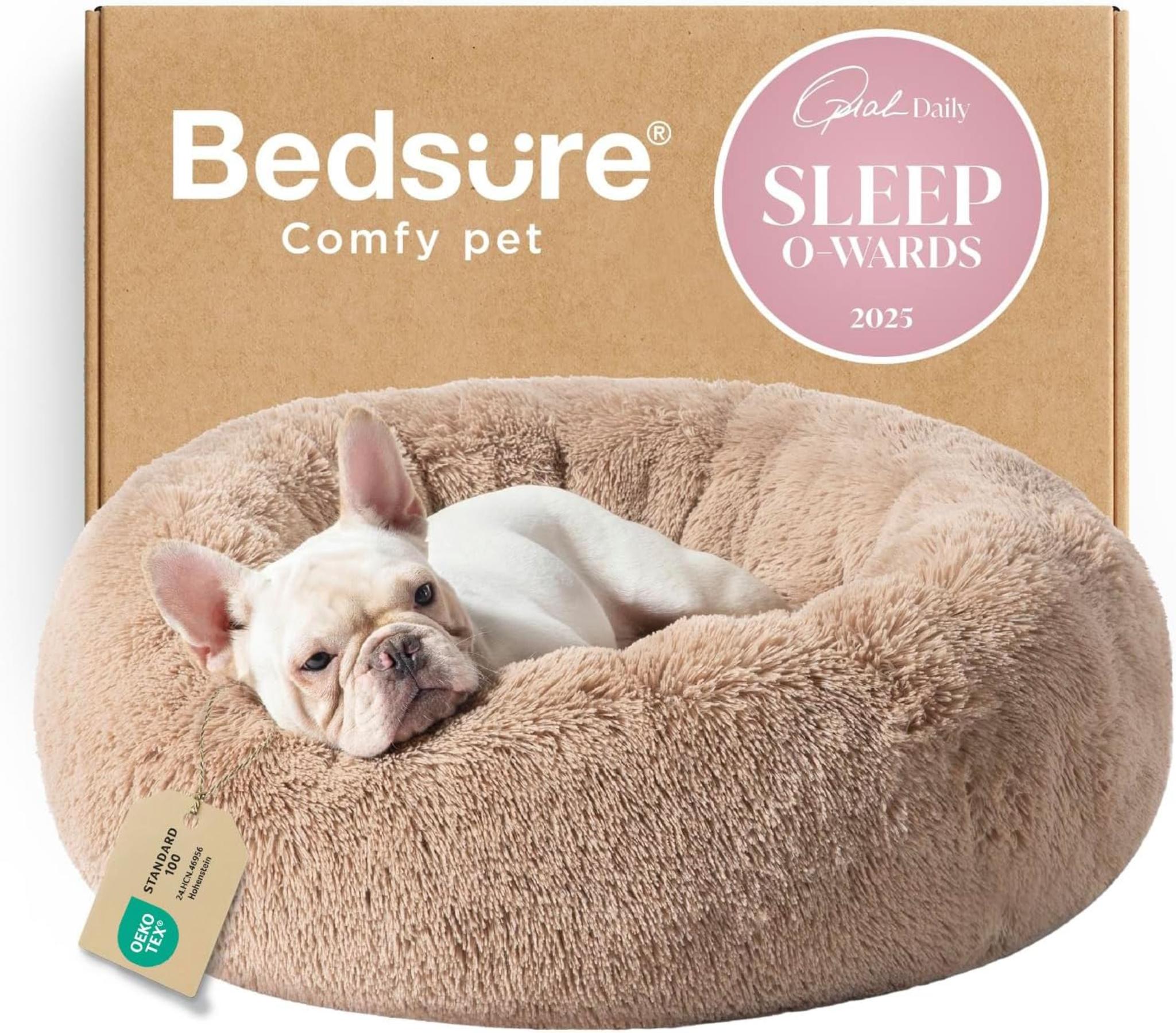 Donut Pet Bed for Dogs & Cats - 30in Round Calming Bed with Raised Rim | Machine Washable